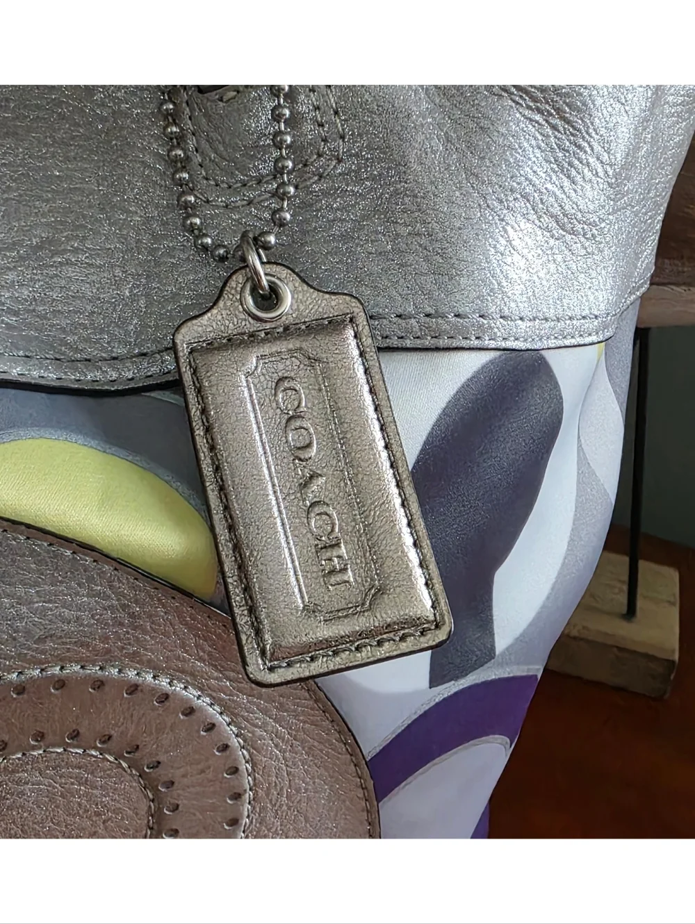 Coach 14970 Julia Op Art Silver Lavender Sateen Leather Tote Bag Y2K - Picture 6 of 16